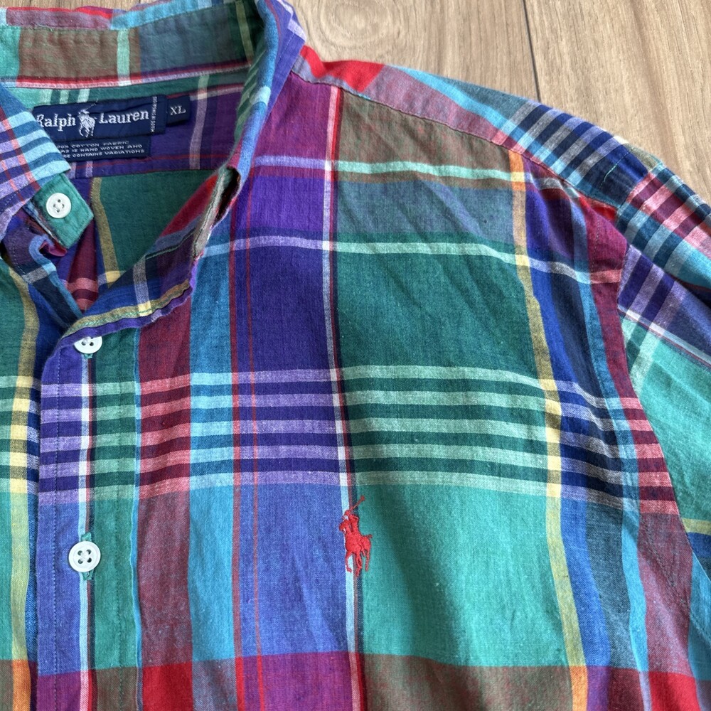 Vintage Polo Ralph Lauren Shirt Men’s XL Hand Woven Madras Multi Color Plaid - Picture 4 of 8